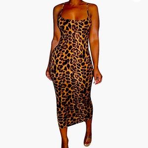 Sleeveless Leopard Print Bodycon Dress
